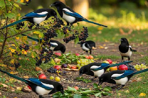 Magpies eat Fruits, Seeds, and Plants